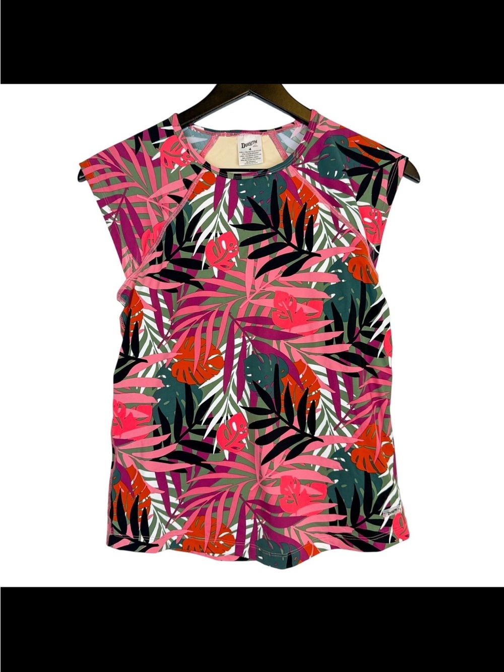 NWT Duluth Trading Co Pink Multi Tropical Print Swim Top Tankini Built In Bra